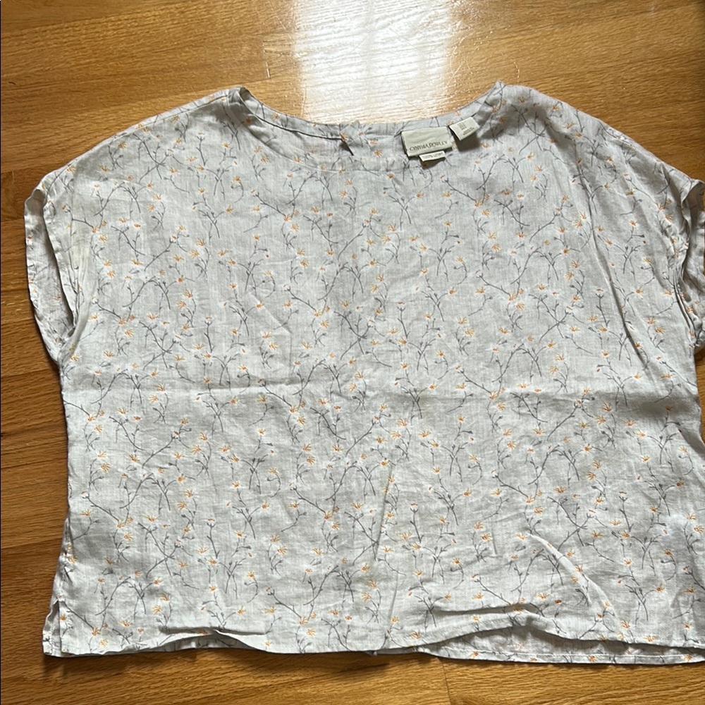 Cynthia Rowley Gray Cuffed Sleeve Boxy Blouse